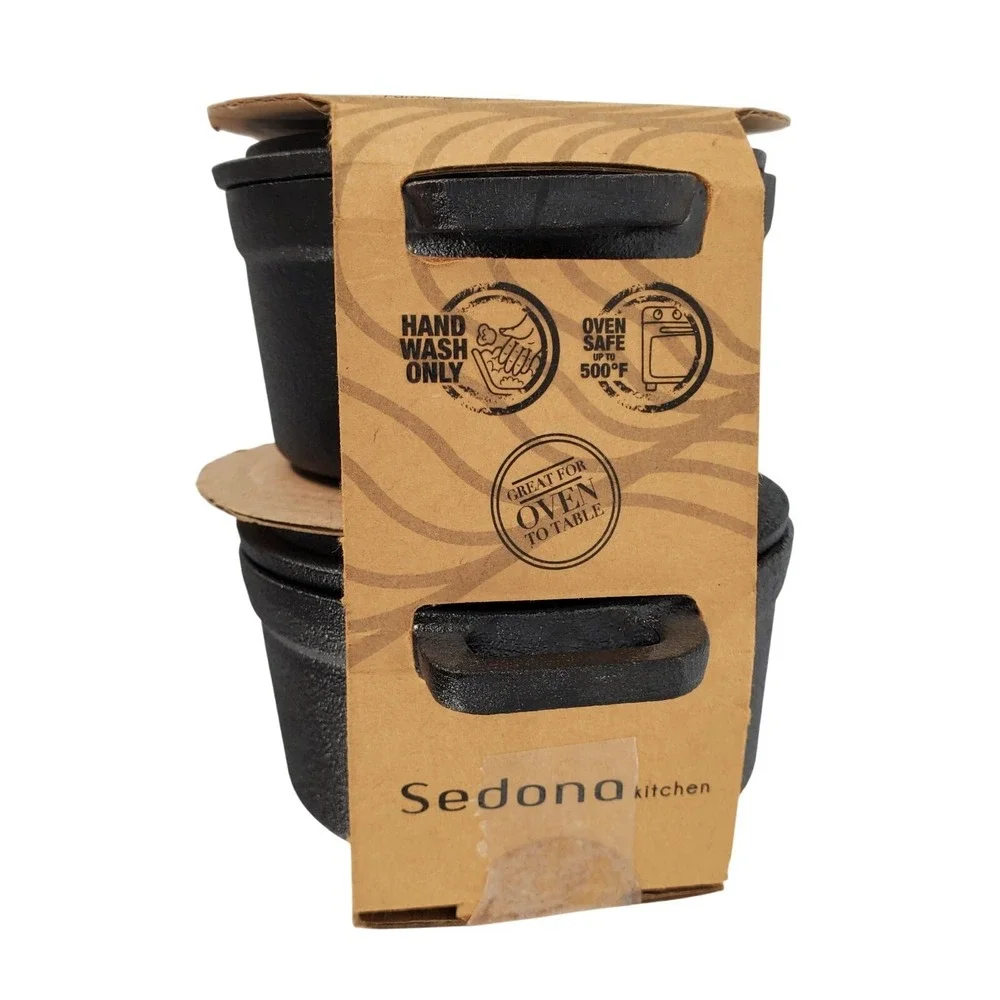 Sedona Kitchen 2 Pc Set Mini Dutch Oven Round Cast Iron Cocotte Black Handles